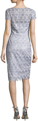 David Meister Short-Sleeve Lace Sheath Cocktail Dress