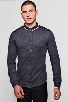 boohoo Jersey Shirt With Tipped Collar