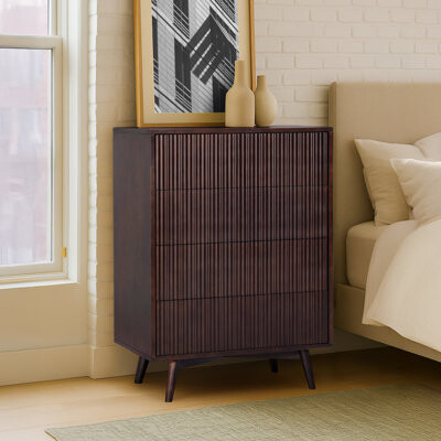 Bayou Breeze 4 Drawers Dresser With Push-Open Design & Contemporary Fluted Fronts