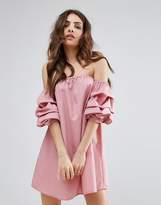 Thumbnail for your product : PrettyLittleThing Ruched Bardot Sleeve Shift Dress