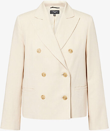 Weekend Max Mara Womens Beige Peak-Lapel Double-Breasted Woven Blazer 8