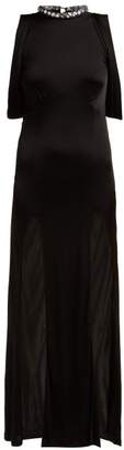 ATTICO Sequinned Slit Front Satin Dress - Womens - Black