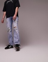 Thumbnail for your product : Topman rip baggy jeans in light wash