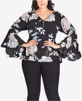 Thumbnail for your product : City Chic Trendy Plus Size Floral-Print Bell-Sleeve Top