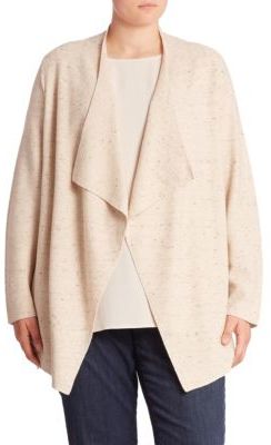 Eileen Fisher, Plus Size Plus Peppered Cascading Wool Blend Cardigan