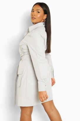 boohoo Plus Woven Pocked Belted Shirt Dress