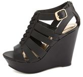 Thumbnail for your product : Charlotte Russe Strappy Cut-Out Lace-Up Platform Wedges