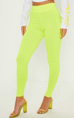 PrettyLittleThing Neon Yellow Ribbed High Waisted Legging