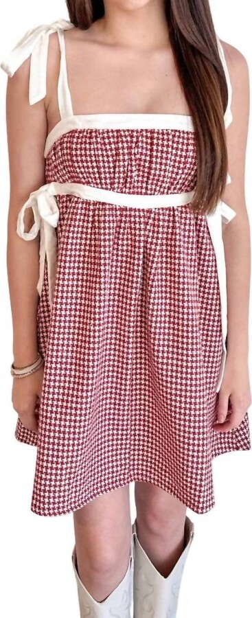 Pretty Garbage Tweed Babydoll Dress In Burgundy