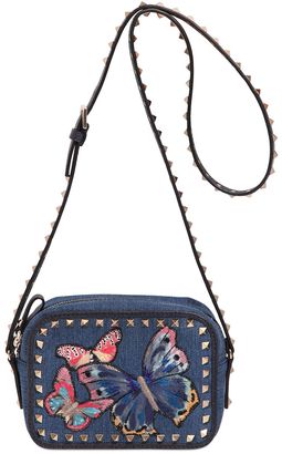Valentino Butterfly Embroidered Denim Camera Bag