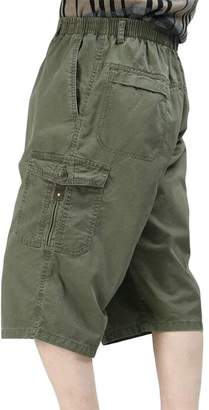 Pandapang Men's Multi-Pocket Big-Tall Tactical Capri Pants Elastic Waist Cargo Shorts 3X-Large