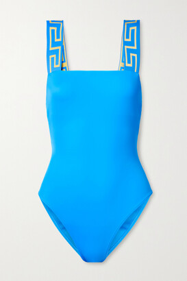 Versace - Vita Jacquard-trimmed Swimsuit - Blue