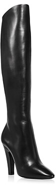 Saint Laurent Women's Nero Almond Toe Tall Leather High Heel Boots