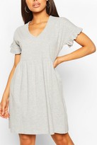 Thumbnail for your product : boohoo V Neck Frill Sleeve Smock Dress