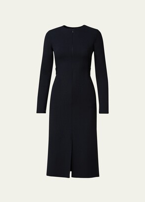Akris Slit-Hem Double-Face Wool Midi Dress