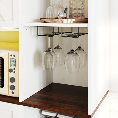 Gracie Oaks 71'' Farmhouse Kitchen Pantry Sideboard With Cabinet And Drawer, Multifunctional Kitchen Buffet With Hutch And Glass Holder, Microwave Stand With Char