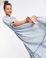 Thumbnail for your product : Free People one and only maxi smock dress with tassel tie in vintage wash denim