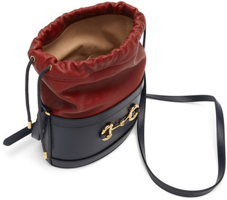 Gucci Red and Navy 1955 Horsebit Bucket Bag