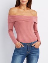 Thumbnail for your product : Charlotte Russe Ribbed Off-The-Shoulder Bodysuit