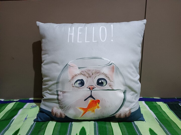 Cat Looking Fish in The Bowl Pillow Case Custom | One Side 20 X