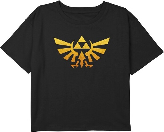 Nintendo Girl'sNintendoLegendofZeldaTriforceLogoGraphicGraphicCroppedT-Shirt-Black-Medium