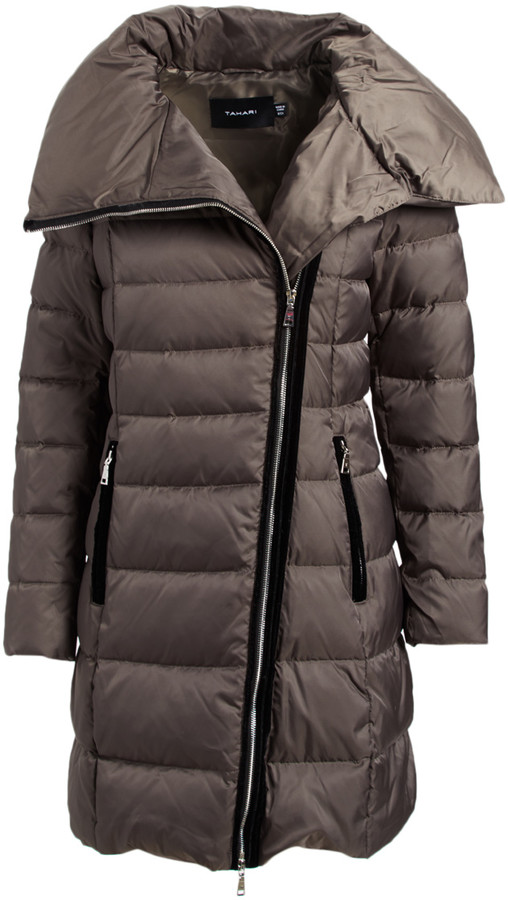 Tahari Women S Puffer Coats Mink Mink Brown Hooded Pillow Collar