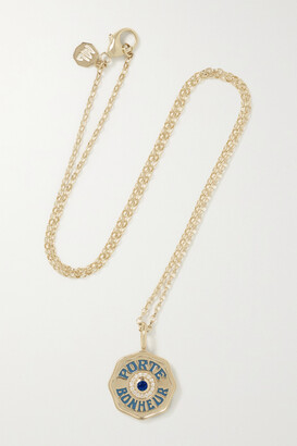 Marlo Laz Mini Porte Bonheur Coin 14-karat Gold, Enamel, Sapphire And Diamond Necklace - one size