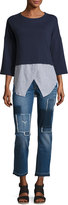 Thumbnail for your product : Derek Lam 10 Crosby Faux 2-in-1 Sweatshirt & Shirt Combo Top, Navy