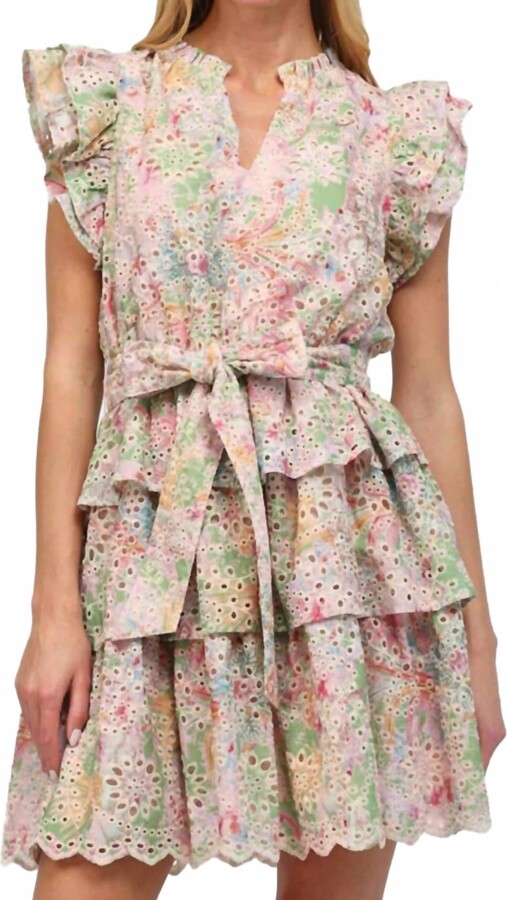 Fate Floral Eyelet Lace Dress In Beige