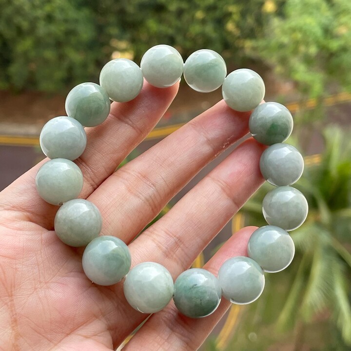 Etsy Green Jade Bead Bracelet 13mm - Natural Type A Genuine Burmese Jadeite Bead Bracelet 18cm Inner Circumference
