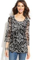 Thumbnail for your product : INC International Concepts Three-Quarter-Sleeve Embellished Printed Tunic Top
