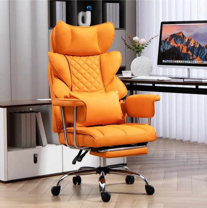 Dyhome Faux Leather Gaming Chair Ergonomic High-Back Office Chair With Tilt and Swivel Reclining Computer Desk Chair for Women Men