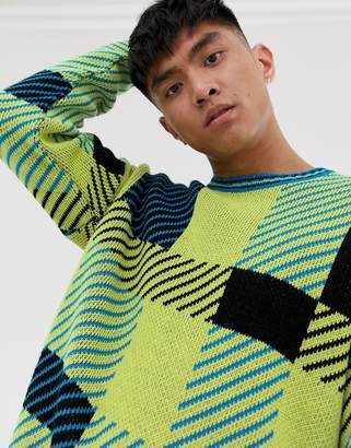 ASOS Design DESIGN oversized knitted check jumper in yellow