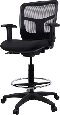 Inbox Zero Noezile Mesh Ratchet Mid-Back Stool With Adjustable Arms And Chrome Footring Black