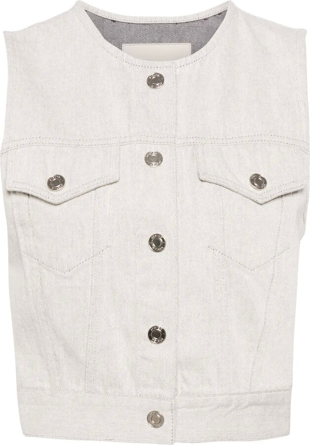 System Collarless Denim Vest