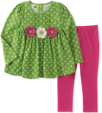 Kids Headquarters Lime Floral-Accent Tunic & Leggings - Infant, Toddler & Girls