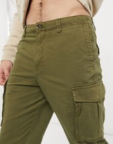 Thumbnail for your product : Selected cargo trouser with cuffed hem in khaki