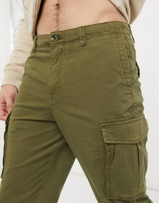 Selected cargo trouser with cuffed hem in khaki