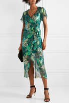 Thumbnail for your product : Anna Sui Butterfly Feather Printed Metallic Fil Coupe Silk-blend Chiffon Midi Dress - Dark green