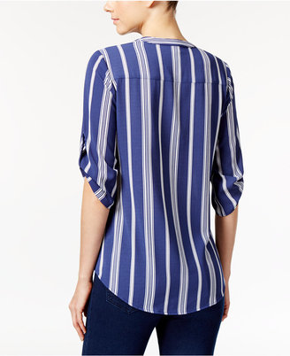 NY Collection Petite Striped Crepe Top with Necklace