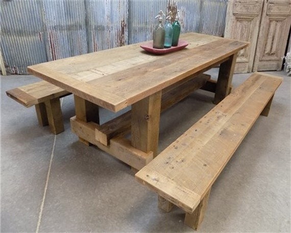 Etsy 7' Amish Pine Harvest 4 Leg Table, Custom Made To Order, Rustic Farmhouse