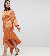 Thumbnail for your product : ASOS DESIGN Curve soft floral jacquard midi dress with asymmetric hem