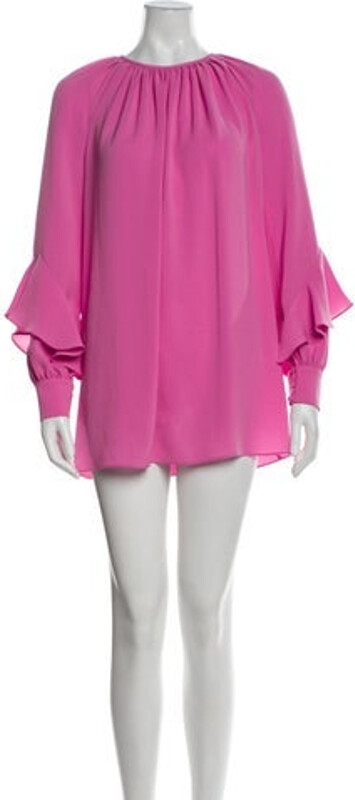 Max Mara Studio Silk Shift Dress Pink Long Sleeve with Crew Neck Button Closure at Front