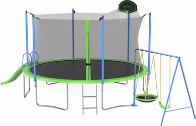 One Allium Way 12FT Trampoline With Slide And Swings, ASTM Approved Large Recreational Trampoline With Basketball Hoop And Ladder,Outdoor Backyard Trampoline With Ne