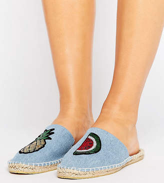 ASOS JAMMING Wide Fit Patch Espadrille Mules