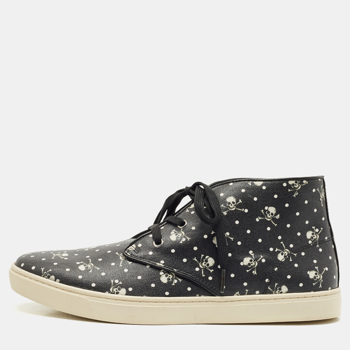 Dolce & Gabbana Black Coated Canvas Skeleton LDN High Top Sneakers Size 44