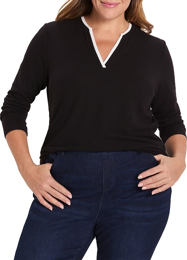 NIC+ZOE Plus Double Layer Split Neck Tee