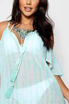 Thumbnail for your product : boohoo Tie Cold Shoulder Beach Sun Dress