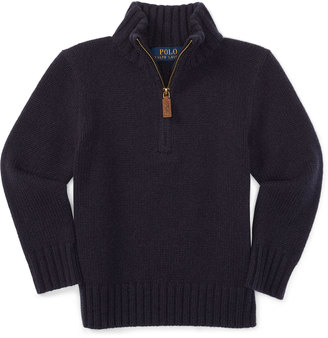 Ralph Lauren Italian Cashmere Mock-Neck Pullover Sweater, Navy, Size 2-7