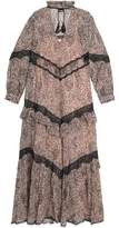 Just Cavalli Paneled Lace And Printed Cotton Chiffon Maxi Dress